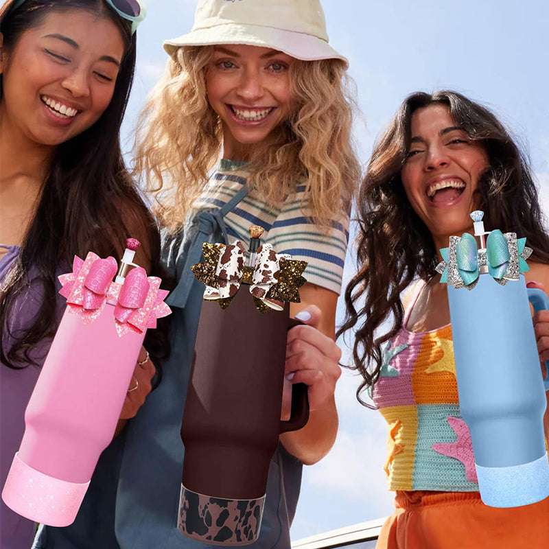 Cup Boot for Stanley 40/30 oz: Straw Cover, Bow Topper, Diamond Caps, Bottom Protector, 3 PCS Set. - Smart Savvy