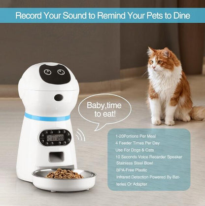 3.5L Automatic Robot Pet Feeder Pet Smart Feeder Stainless Steel Food Tray eprolo