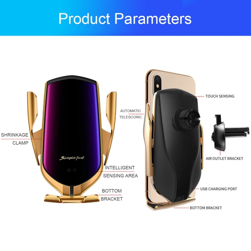 360 Degree Rotation Auto Clamping Air Vent Phone Holder Charging Wireless Car Charger Mount Universal for iphone Huawei Samsung eprolo