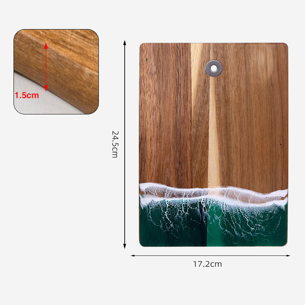 Wood Cutting Board Resin Blue green Wave Pattern eprolo
