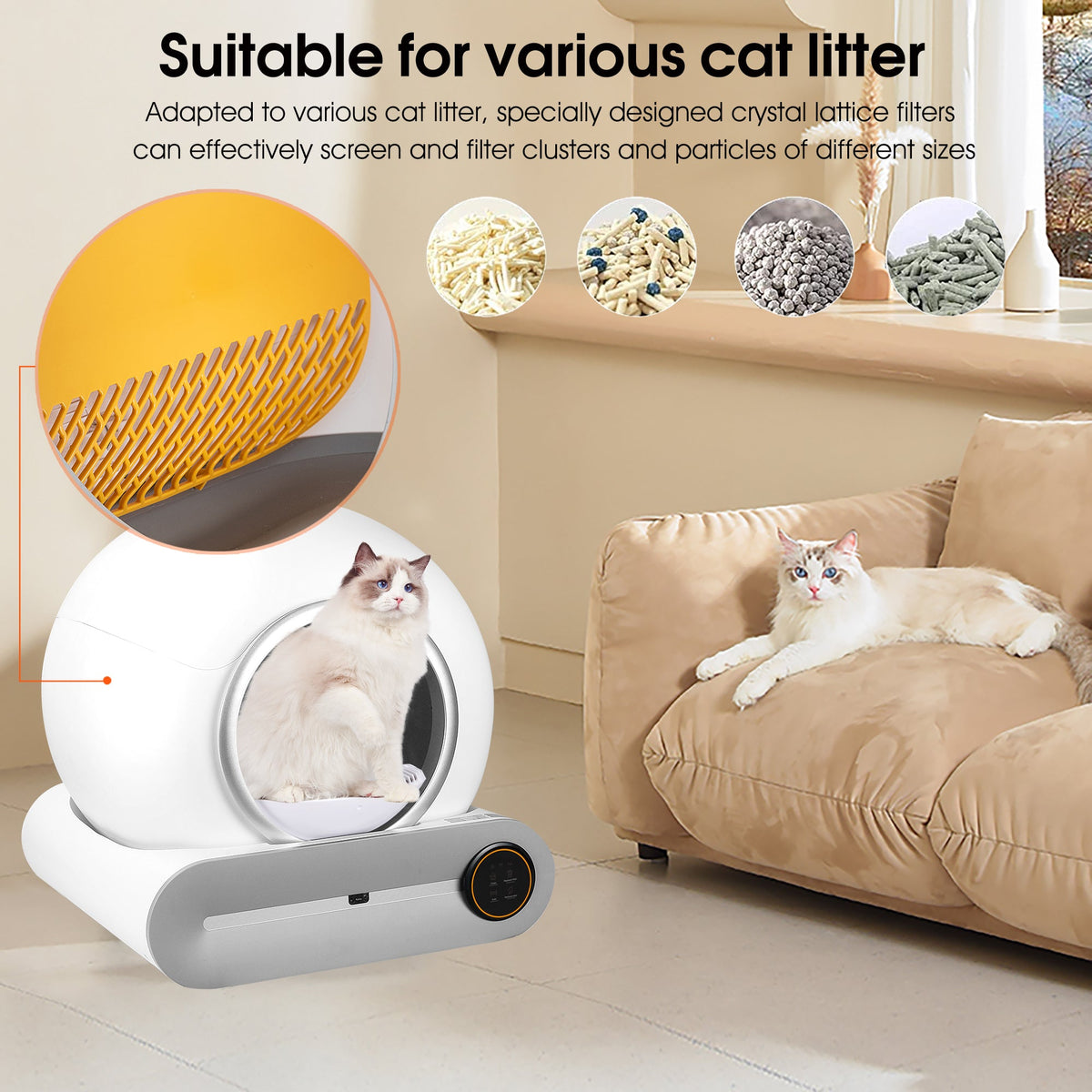 Automatic cleaning, eliminates odors, supports WiFi application control, intelligent automatic cat litter box with padding eprolo