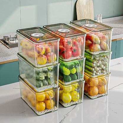 Refrigerator Storage Box Household Drainable Food Storage Box Sealed Storage Box With Handle Stacking Storage Box eprolo