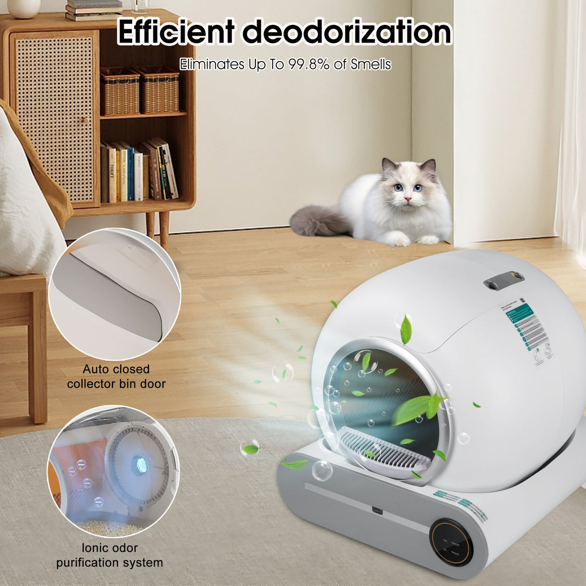 Automatic cleaning, eliminates odors, supports WiFi application control, intelligent automatic cat litter box with padding eprolo