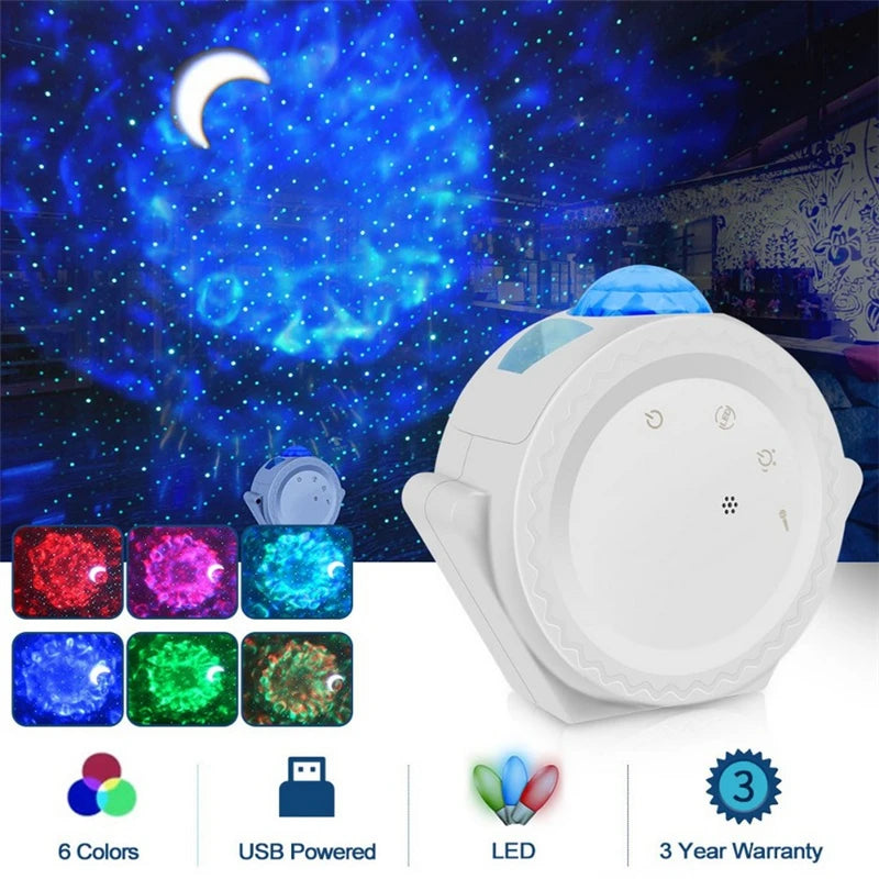 Starry Sky Projector Star Night Light Ocean Waving Lights Projection 360 Degree Rotation 6 Colors Night Lighting Lamp for Kids eprolo