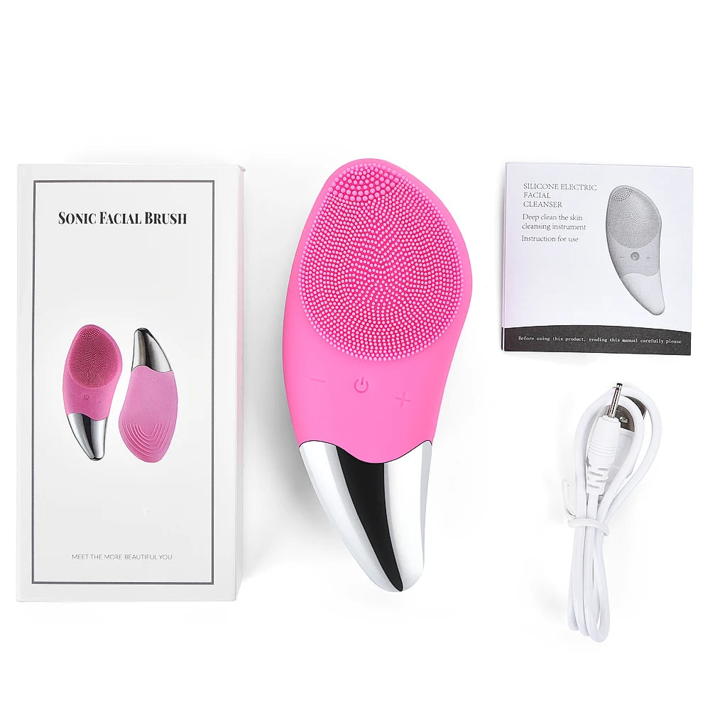 Facial Cleansing Brush Rechargeable Waterproof Silicone Face Brush Sonic Vibration Deep Cleaning Blackhead Remover Anti Aging eprolo