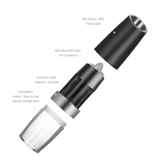 Homgeek Salt Pepper Mills Portable Automatic Electric Gravity Pepper Grinder Electric Pepper Grinder Kitchen Cooking BBQ Tools eprolo