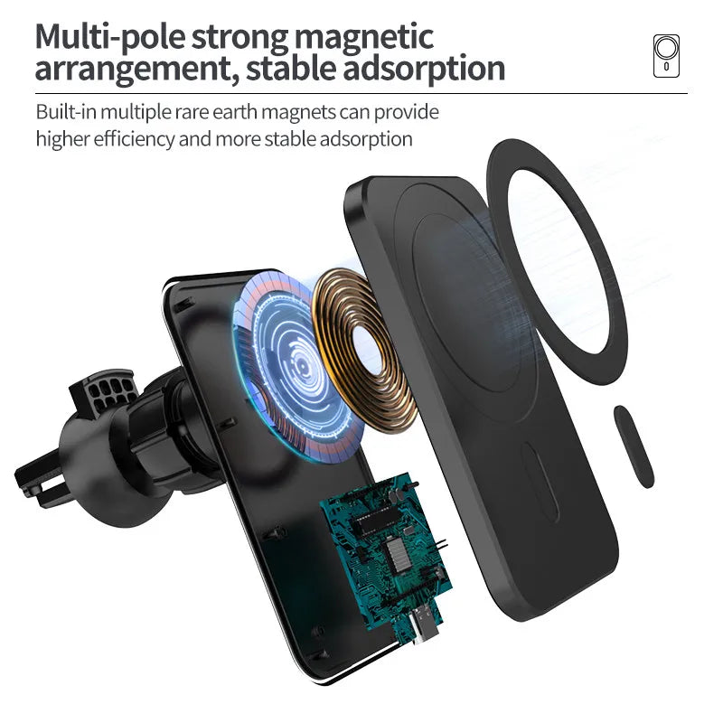 15w Magnetic Car Wireless Charger Qi Fast Charging Mount Air Vent Phone Stand For iPhone 12 Pro Max 12 Mini Magsafe Car Holder eprolo