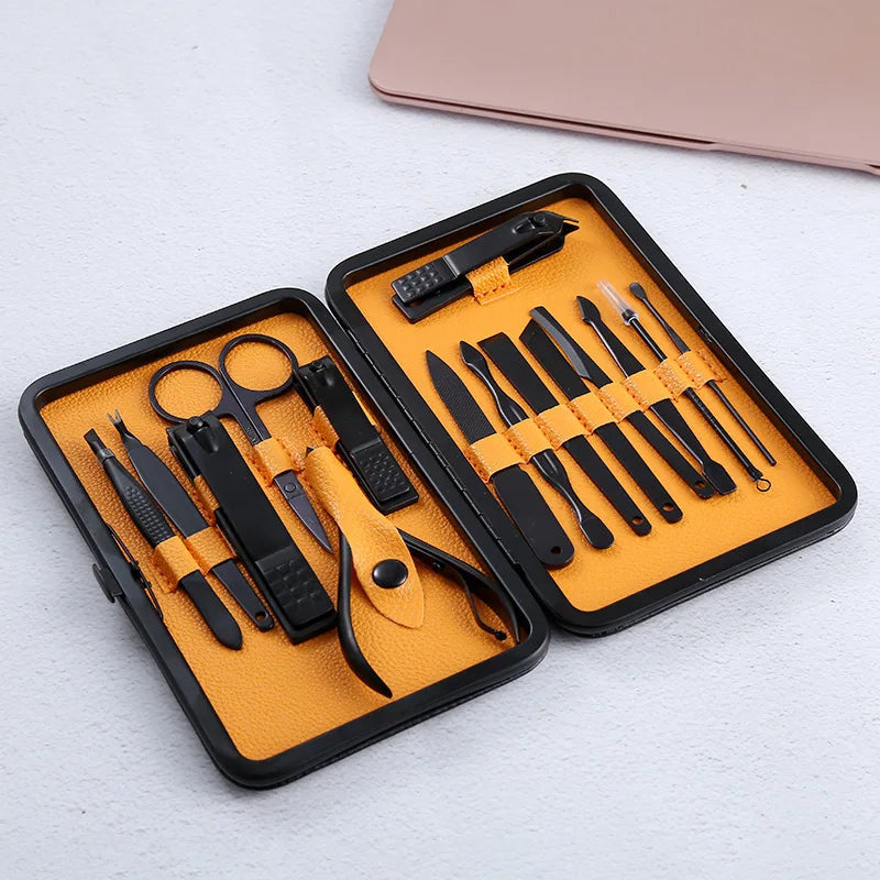 15pcs/Set Stainless Steel Nail Clipper Kit Professional Pedicure Scissors Tweezer Knife Ear Pick Manicure Set Nail Art Tools eprolo
