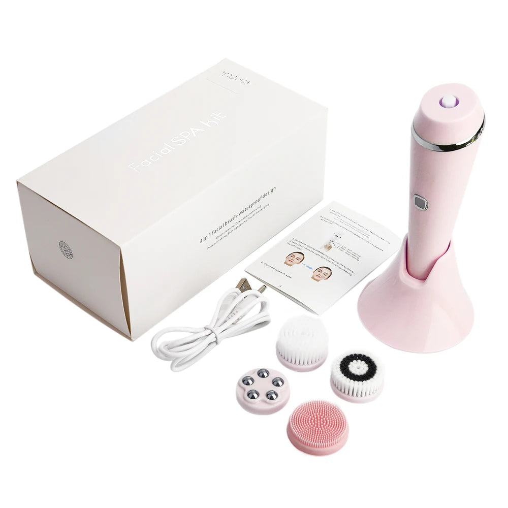 4 IN 1 Electric Face Deep Cleansing Brush Spin Pore Cleaner Face Wash Machine Makeup Remove Waterproof Facial Massager Skin Care eprolo