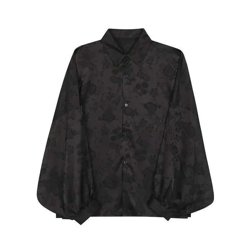 Light brocade jacquard lantern sleeve shirt for men new Tang and Hanfu shirt jacket and top - Smart Savvy