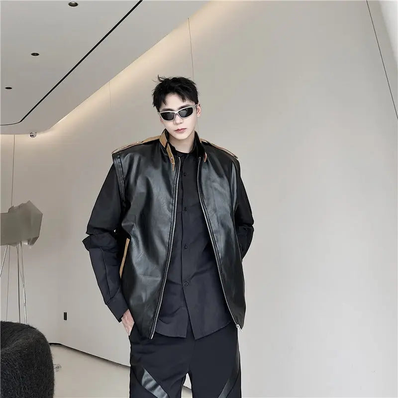 Personalized design sense top leather color blocking niche sleeveless vest trendy brand - Smart Savvy