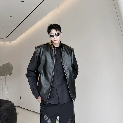 Personalized design sense top leather color blocking niche sleeveless vest trendy brand - Smart Savvy