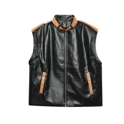 Personalized design sense top leather color blocking niche sleeveless vest trendy brand - Smart Savvy