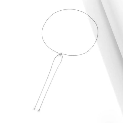 Simple and versatile long tassel necklace with fashionable adjustable metal square snake bone chain - Smart Savvy