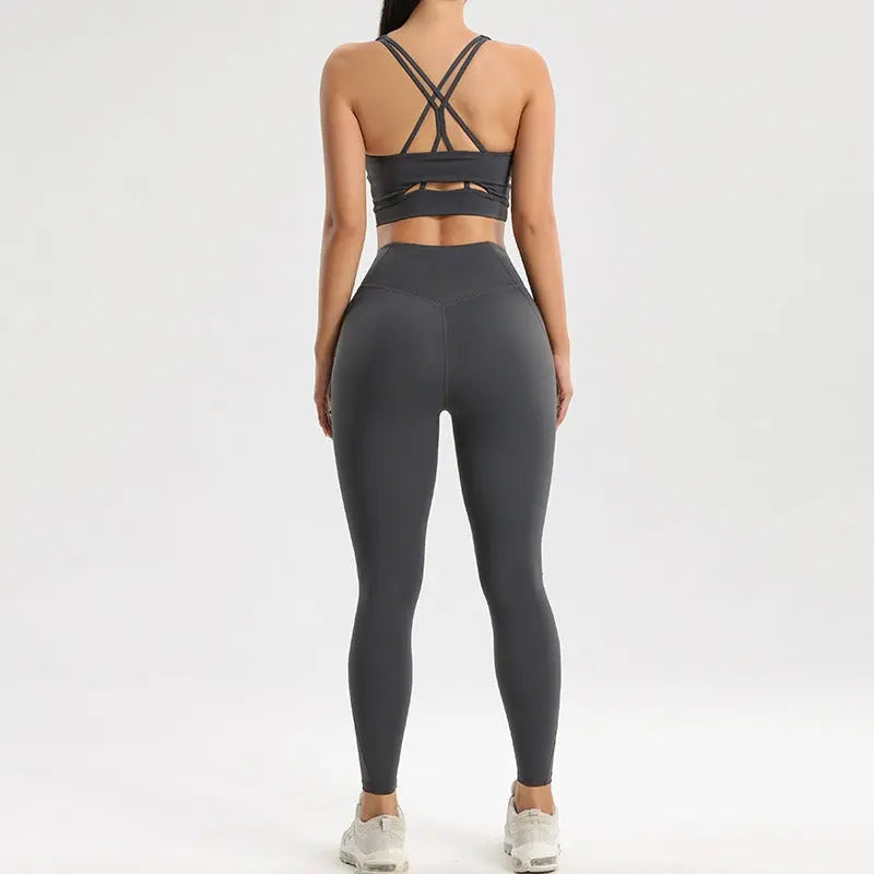 Women's sports and fitness set yoga and running two-piece set bra underwear quick drying base pants - Smart Savvy